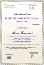Attestato di qualificazione &ldquo;Progettisti Impianti Fotovoltaici&rdquo;